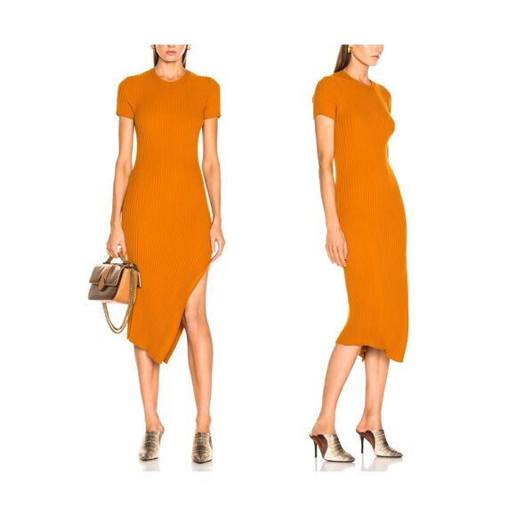 A.L.C. Dresses & Skirts - A.L.C. Minetta Orange Ribbed Fitted Bodycon Asymmetrical Slit Dress